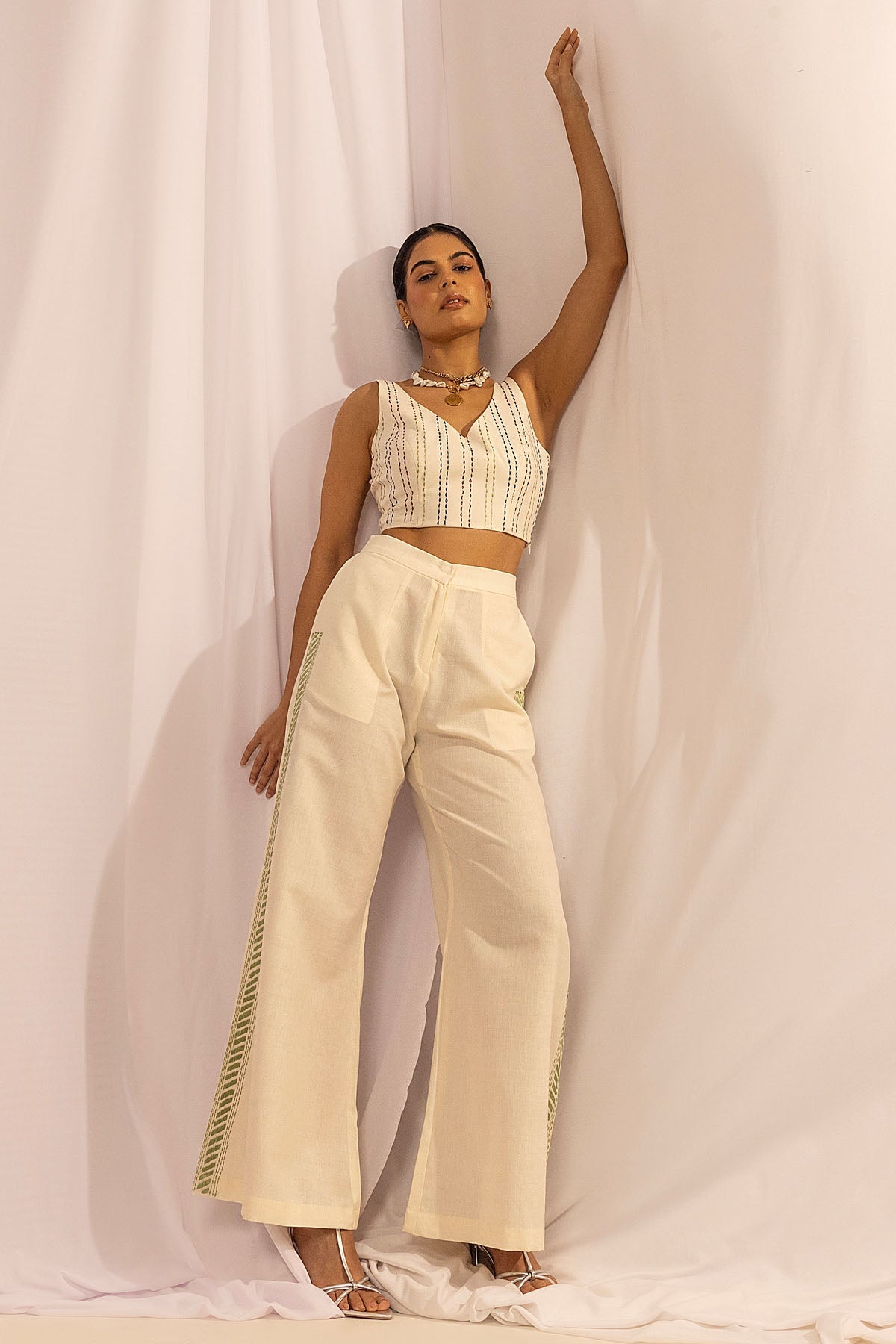 Buy The House of Ara Breezy Bohemian: Kantha Wide Leg Trousers At ScrollnShops